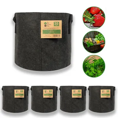 Round Black Fabric Root Plant Pot X5 Various Sizes Hydroponic Grow Pots Reusable • £21