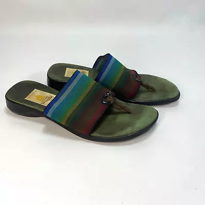 Vintage San Miguel Womens Sandals Size 8 Green Suede Inner Sole Rainbow Thong • $19.95