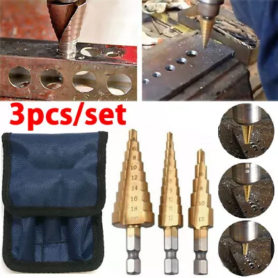 £5.49 • Buy 3pcs HSS Step Drill Bit Large Cone Titanium Bit Tool Set Metal Hole Cutter+Pouch