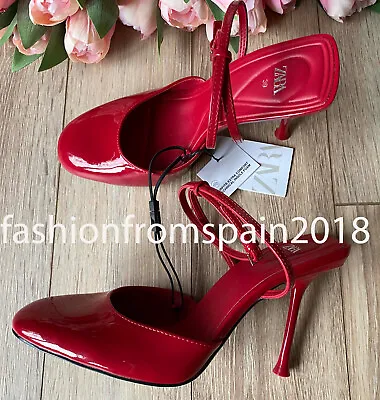 Zara New Woman Strappy Faux-patent Shiny Heeled Shoes Red 35-42 3270/310 • $59.88