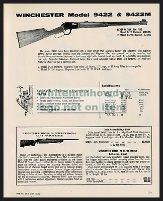 1978 WINCHESTER 9422 And 9422M 70 International Army M1A Rifle AD W/specs • $12.98