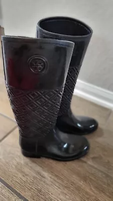 Tory Burch Marion Quilted Rain Boots Size 7 BLACK / USED / Style # 50898 • $40