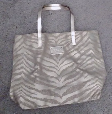 MICHAEL KORS Canvas Gold Metallic Zebra Print Tote Travel Shopping Bag Purse  • $14