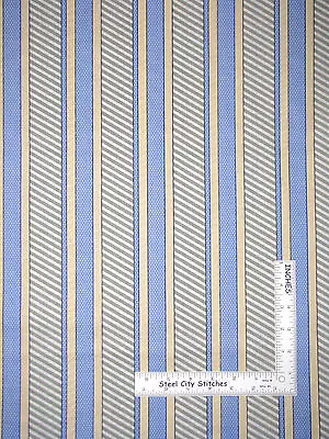 Nautical Dotted Stripe Blue Gray-Green Beige Fabric Benertex Cabana C5981 ~ YARD • $10.93