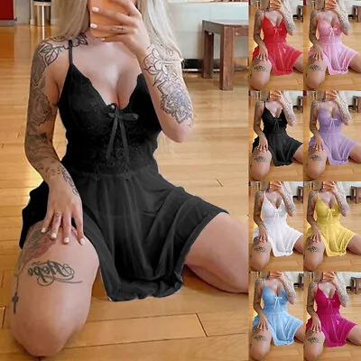 £4.71 • Buy Women Lingerie Sleepwear Sexy Lace Set Dress Night Underwear Robe Babydoll Sleep
