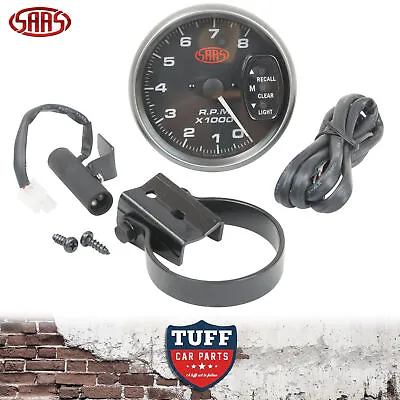 SAAS Tacho Gauge Electric Black Face 95mm Multi Colour Tachometer + Fitting Kit • $70.64