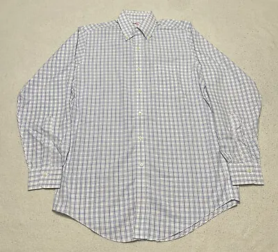 Brooks Brothers Shirt Men's 14 1/2 X 33 White Blue Check Long Sleeve Button Up • $12.95
