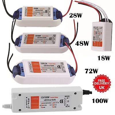 AC 240V - DC 12V Power Supply LED Driver Transformer For LED Strip 18W-100W IP45 • £14.27