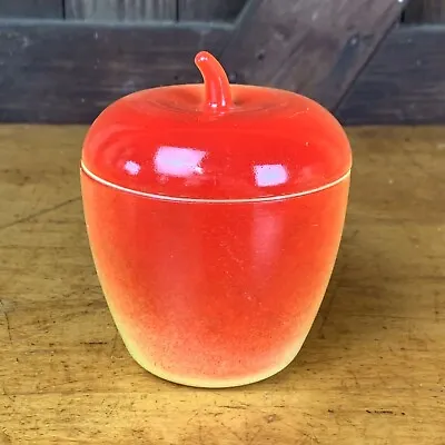 Vintage Hazel Atlas Apple Red Yellow Glass Sugar Jam Jelly Jar Container W/ Lid • $14