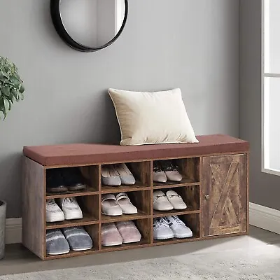 Entryway Shoe Bench With Storage Shoes Cabinet Rack Padded Cushion Organizer • $87.99