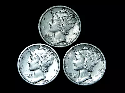 Lot Of 3x - 1919-S 10c Mercury Silver Dimes - VF/XF • $35.75