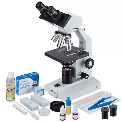 AmScope 40X-2500X Binocular Biological Microscope With Extensive Slide Preparati • $245.99