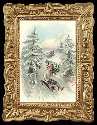 Vintage Winter Sledding Scene Miniature Dollhouse Christmas Art Picture 8205 • $13.95