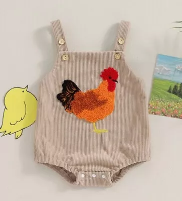 NEW Rooster Baby Boys Corduroy Romper Jumpsuit Farm Easter • $10.99