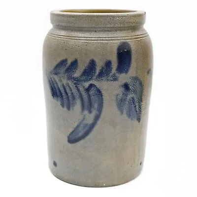 Antique Attr. Remmey Phila. PA 'Hanging Tulips' Cobalt Decorated Stoneware Jar • $295