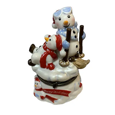 Villeroy & Boch Happy Holidays Snowman Skis Santa Treats Porcelain Trinket Box • $18.99