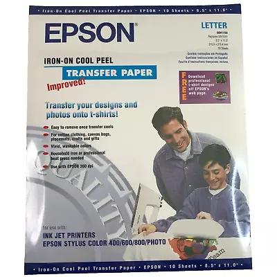 Epson Iron-On Cool Peel Transfer 10 Sheets 8.50  X 11  Ink Jet Printer T-Shirt • $10.50