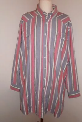 MENS LONGHORN Sz 2XL TALL Long Sleeve Blue Red MULTI STRIPE  Western SHIRT ~ USA • $16.99