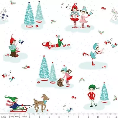 1/4 Yard 9x42 Riley Blake  Pixie Noel 2  Main White Christmas Quilt Cotton • $2.35