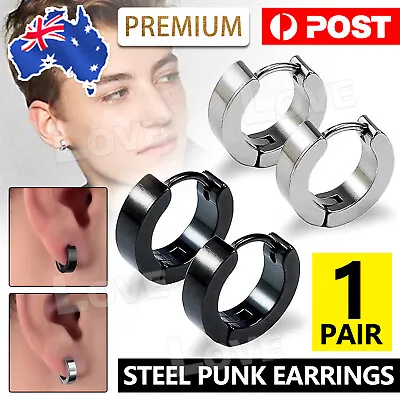 $3.45 • Buy 2X 10mm Surgical Steel Huggie Hoop Clip Punk Earrings Men Women Stud Piercing