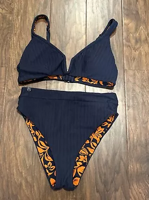 Maaji Reversible Bikini Set Blue Orange High Waist Cheeky S/M • $41.65