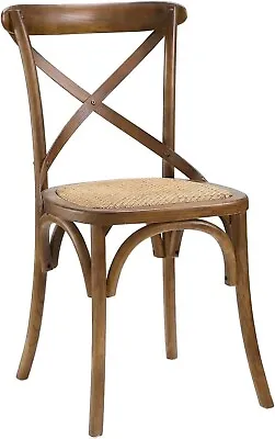 Modway Gear Rustic Modern Farmhouse Elm Wood Rattan Dining Chair In Walnut • $154.99