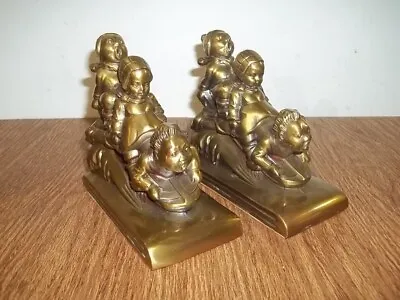 Bronze Bookends Kids Sled Riding Winter Scene K&O • $89.99