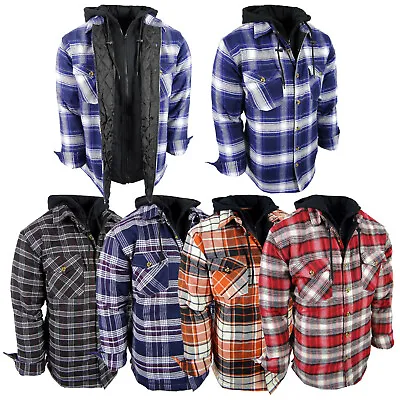 $35.95 • Buy Plaid Flannel Hoodie Jacket Men Full Quilted Lined Shirt Zip-Up 4 Pocket Button