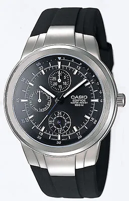 Casio Edifice Men's Quartz Multi-Function Black Rubber Band 41mm Watch EF305-1AV • $45.99