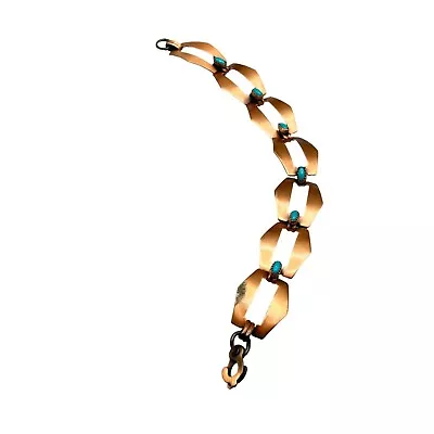Vintage Copper Link Bracelet With Small Turquoise Accents 70s Costume Jewelry • $25