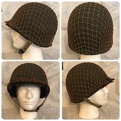 WW2 U.S. M1 Helmet Front Seam W/Fixed Bales Westinghouse Liner & Netting NOS • $300