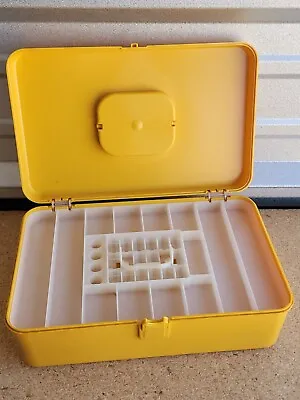 Vintage Sewing Thread Bobbin Box Case Wilson Wil-Hold Yellow Plastic W/ Tray • $25.49
