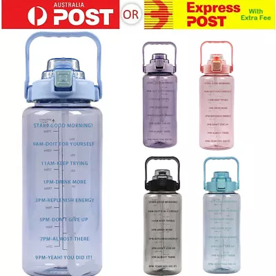 $16.59 • Buy 2L Water Bottle Straw Cup Motivational Drink Flask With Time Markings Sports Gym