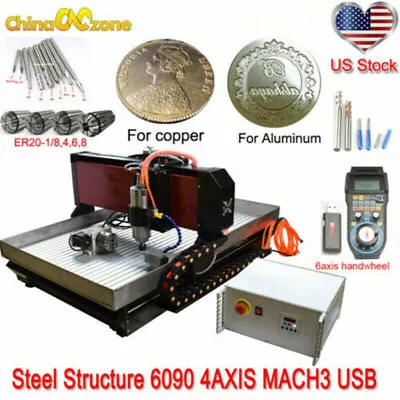 Steel 6090 4Axis CNC Router Engraver CNC Milling Machine Mach3 USB 2 2KW US • $1