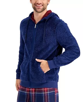 Club Room Men's Fleece Reversible Pajama Hoodie Indigo Heather Size S • $10.49