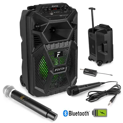 Mobile PA Speaker And Wireless Microphone Bluetooth Music System Lights FPC8T • £98.99