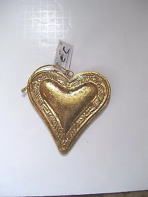 5 Inch Metal Heart With Gold Distressed Paint Tree Christmas Decoration • $1.97