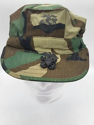 US Marine Corps USMC EGA Woodland Camo 8 Point Utility Cover Hat Cap Size L • $49.99