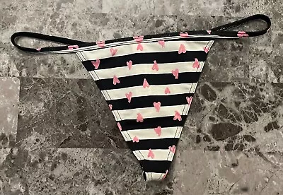 $18.99 • Buy Nwt Victoria's Secret Black White Stripe Pink Heart V String Thong Panties