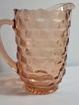 Vintage Pink Depression Pitcher Jeanette Glass Co 1929-1933 Cube Cubist 8-3/4  • $29.50