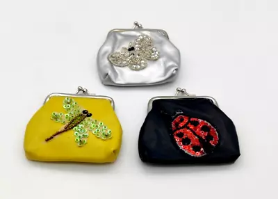 Lot Of 3 Coin Purses Kiss Lock Dragonfly Lady Bug Butterfly • $13.53