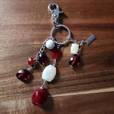 Miche Red White Beaded Purse Keychain Silvertone Chain • $12.99