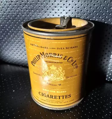 Vintage Round Phillip Morris Cigarette Humidorpac USA Tin Can English Blend • $14.99