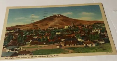 Vintage Postcard Big Butte Mountain School Of Mines Emblem BIG M ~ Montana Tech • $3.93