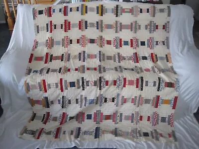 Vintage Patchwork Quilt Top Only Modified Log Cabin Half Fence • $46