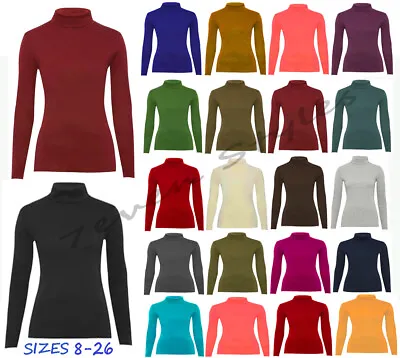 £6.99 • Buy Womens Polo Neck Top Roll Neck Turtle Neck Plain Top Long Sleeve 8-26