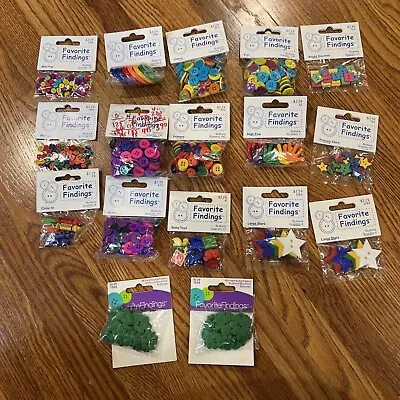Favorite Findings Buttons Lot 17 Packages Hands Shamrocks Crayon Stars Mini Etc • $20