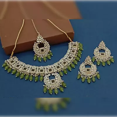 Indian Gold Plated Choki Kundan Pearl Choker Earring Necklace Bridal Jewelry Set • $44.66