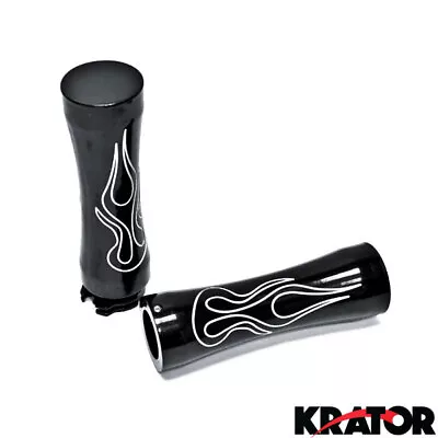 CUSTOM ENGRAVED FLAME CUSTOM BLACK GRIP HANDLEBAR HAND GRIPS For YAMAHA HONDA 1  • $21.99