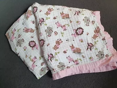 Baby Girls Muslin Thin Summer Blanket Pink With Animals • £4